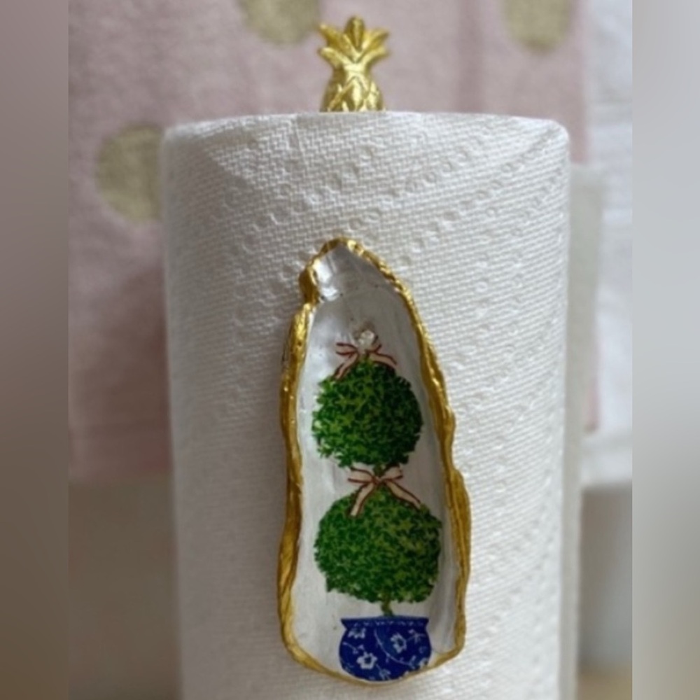 NEW DECOUPAGE CHINOISERIE TOPIARY OYSTER SHELL KEY, RING DISH or HANGING  DECOR